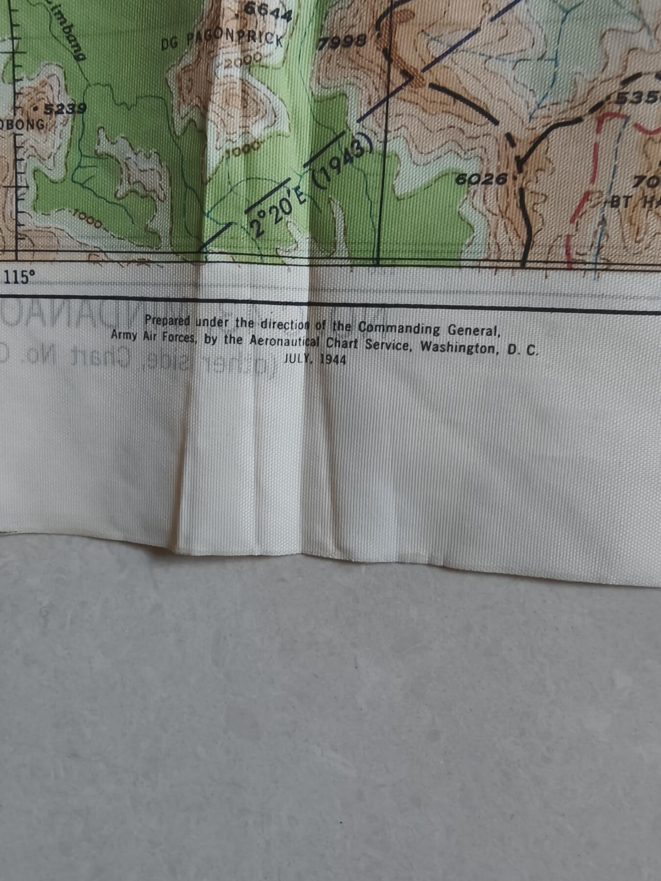 老王徽章第182期 美国二战陆军航空兵逃生图 东南亚战区 两面分别为菲律宾棉兰老岛和马来西亚北婆罗洲 尺寸约100×60cm 少见地区