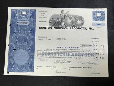 西秦中古拍卖第七十七期 2026马年新春专场 本场拍品年初九发出 - 美国1971年莫顿诺维奇产品公司股票