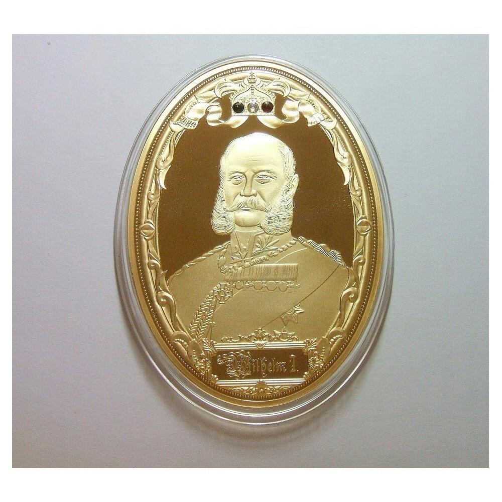 【艺术】德国艺术大章 威廉一世+鹰徽高浮雕精制超大镀金章 带证书 85×62MM 127克