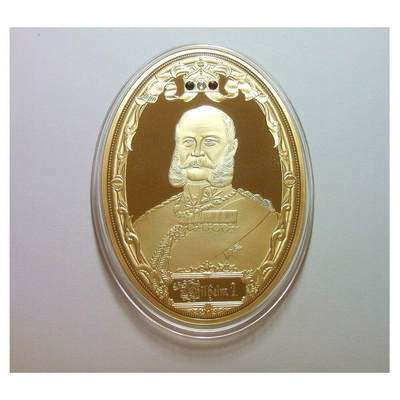 【艺术】德国艺术大章 威廉一世+鹰徽高浮雕精制超大镀金章 带证书 85×62MM 127克 - 【艺术】德国艺术大章 威廉一世+鹰徽高浮雕精制超大镀金章 带证书 85×62MM 127克