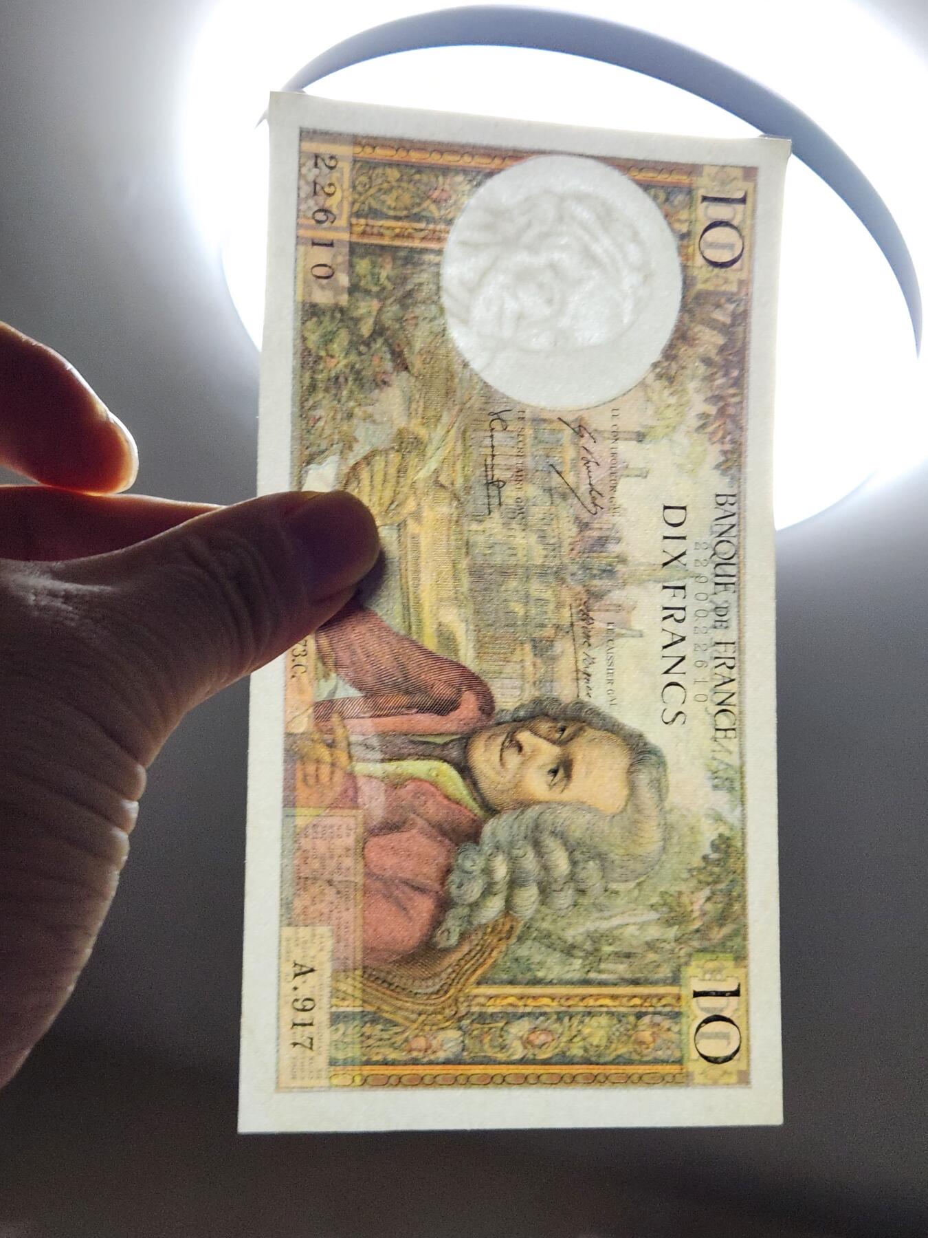 2月13号晚上8点 外国纸币自动截拍第25场 法国1973年10法郎 无针眼 极美品近新