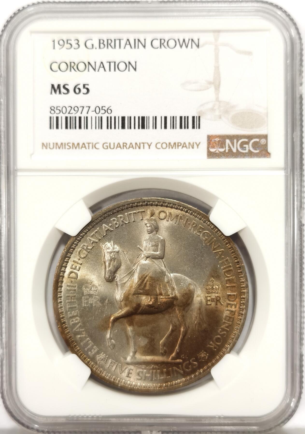 博洋堂世界钱币拍卖第162期（全场包邮） NGC MS65 英国1953年伊丽莎白二世登基纪念克朗，高分带彩
