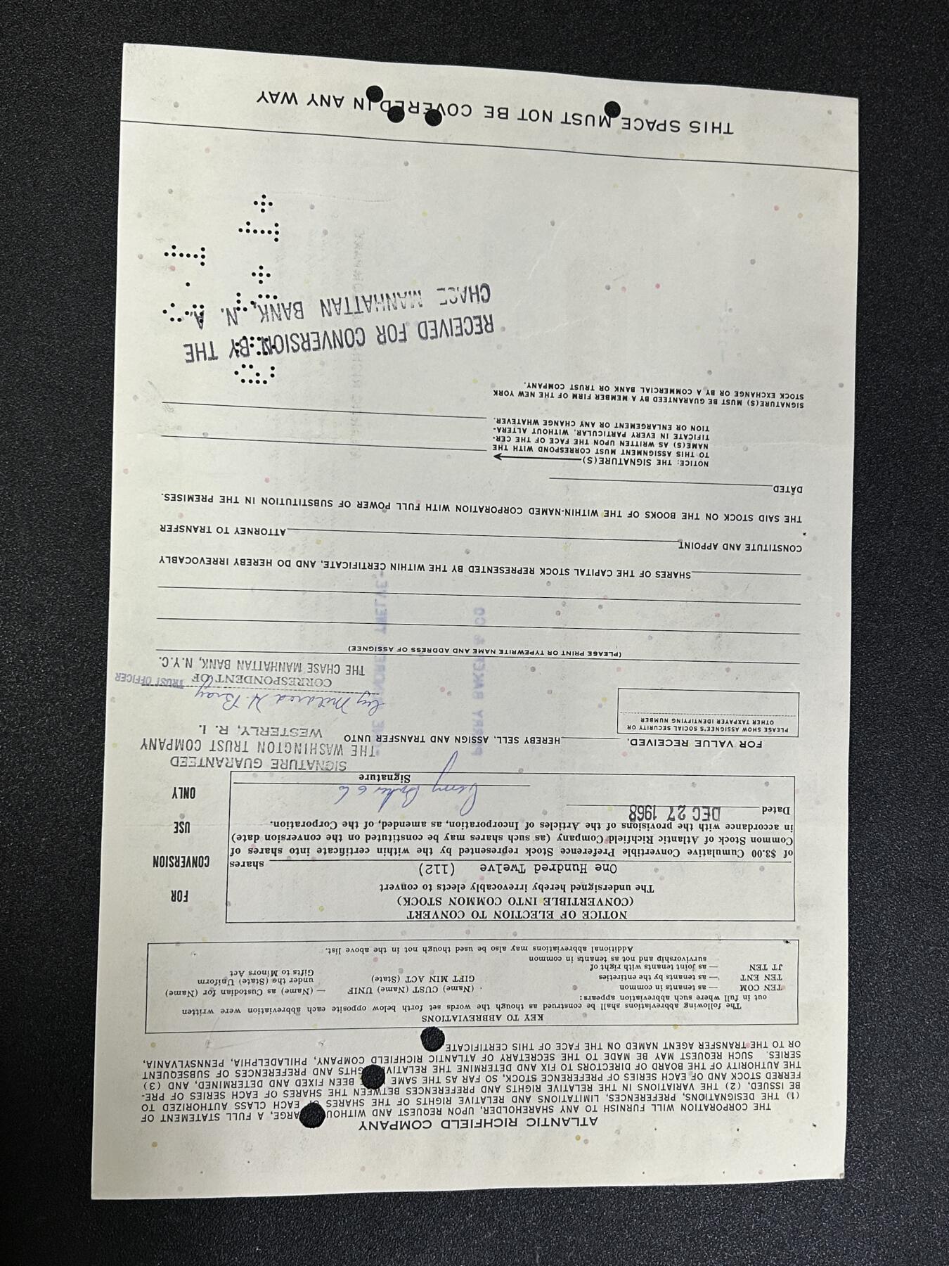 西秦中古拍卖第七十七期 2026马年新春专场 本场拍品年初九发出 1967年美国大西洋炼油公司股票