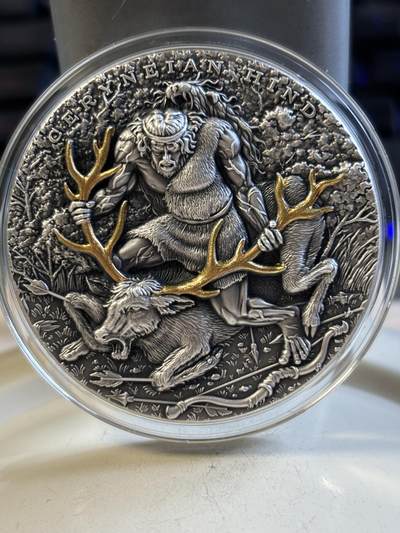 第191期拍卖 - 纽埃2020年大力神十二伟绩金角神鹿纪念银币，999银，发行500枚