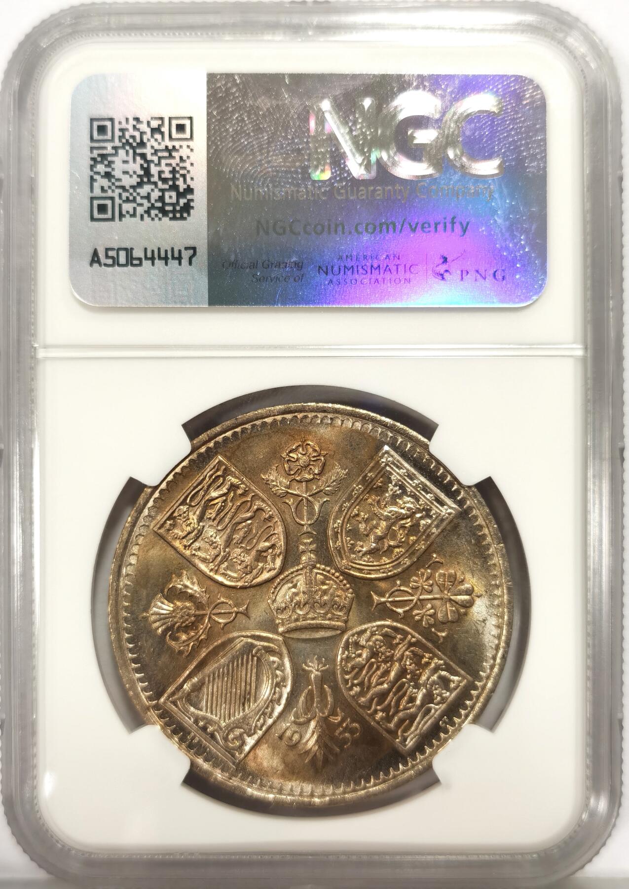 博洋堂世界钱币拍卖第162期（全场包邮） NGC MS64 英国1953年伊丽莎白二世登基纪念克朗，带彩少见