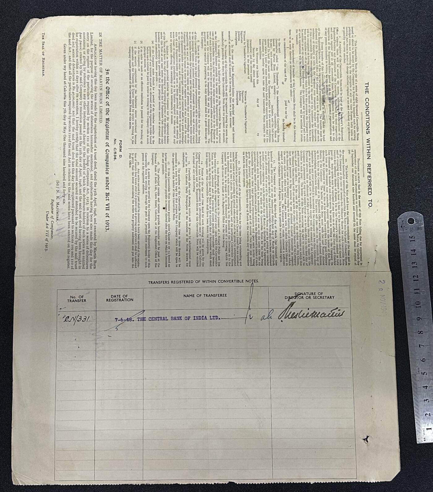 西秦中古拍卖第七十七期 2026马年新春专场 本场拍品年初九发出 英属印度1913年 印度央行持有 500卢比股票 马丁伯恩公司股票