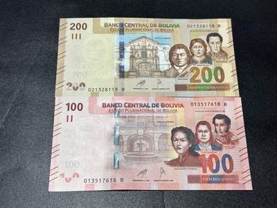 《外钞收藏家》第六百一十一期（农历新年第一场/快递恢复正常再发货）（长期征集拍品、欢迎藏友们联系合作） - 玻利维亚100和200面额 2张一起 全新 尾（18）