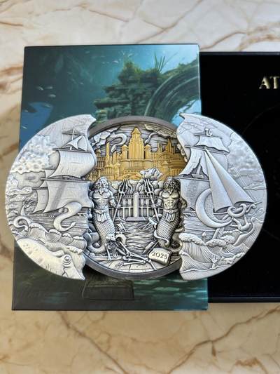 第191期拍卖 - 萨摩亚2025年亚特兰蒂斯仿古镀金5盎司纪念银币机关币，999银+铜镍合金，5盎司银+110克铜镍，发行249枚