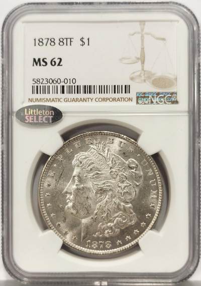 博洋堂世界钱币拍卖第162期（全场包邮） - NGC MS62 美国1878 8TF 摩根八羽 名誉品种 十字转光