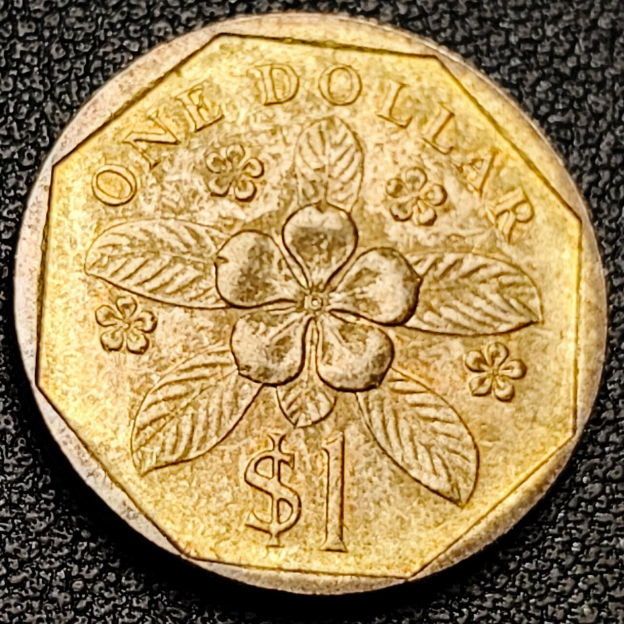 泉币菌-第192场- 除夕专场-新年快乐 本场拍品多 请提前出价（年后发货） 低盾卓锦 万代兰 胡姬花 兰花 1987年 新加坡1圆黄铜币 22mm6.3g