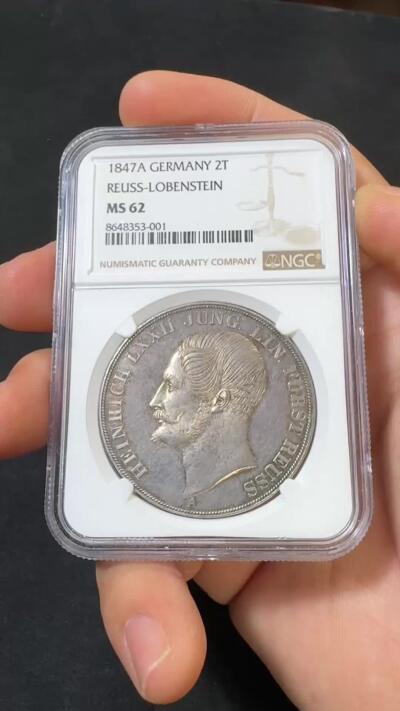 “福币呈祥”新年甄品场（直播拍卖）甄臻铺-世界币章拍卖（第50期），送拍享返佣金等优惠多多 NGC-MS62 1847年德国罗伊斯-埃伯恩多夫幼系海因里希七十二世大纹章2泰勒 发行量2750枚的高难小邦品种 极具辨识度的德式精发 原味淡彩转光品相 不可多得的收藏品质 万国上周同分成交价不含佣金32000