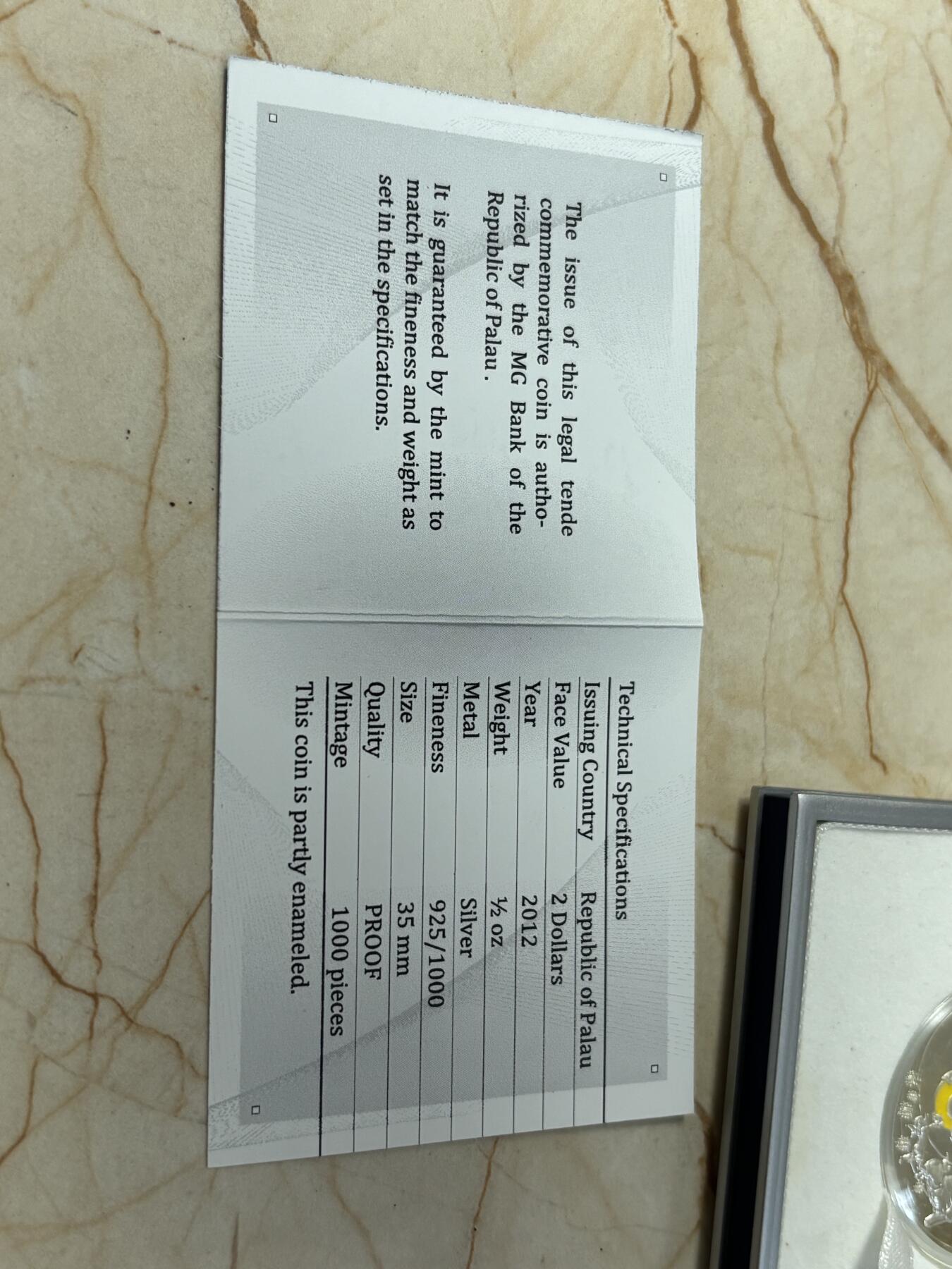 第191期拍卖 帕劳2012年故事系列诞生半盎司彩色纪念银币，925银，发行1000枚