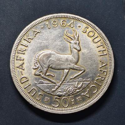 【全场包邮】纯粹捡漏拍503场 - 南非1964年吕贝克50分大银币【38.61毫米28.28克50%】