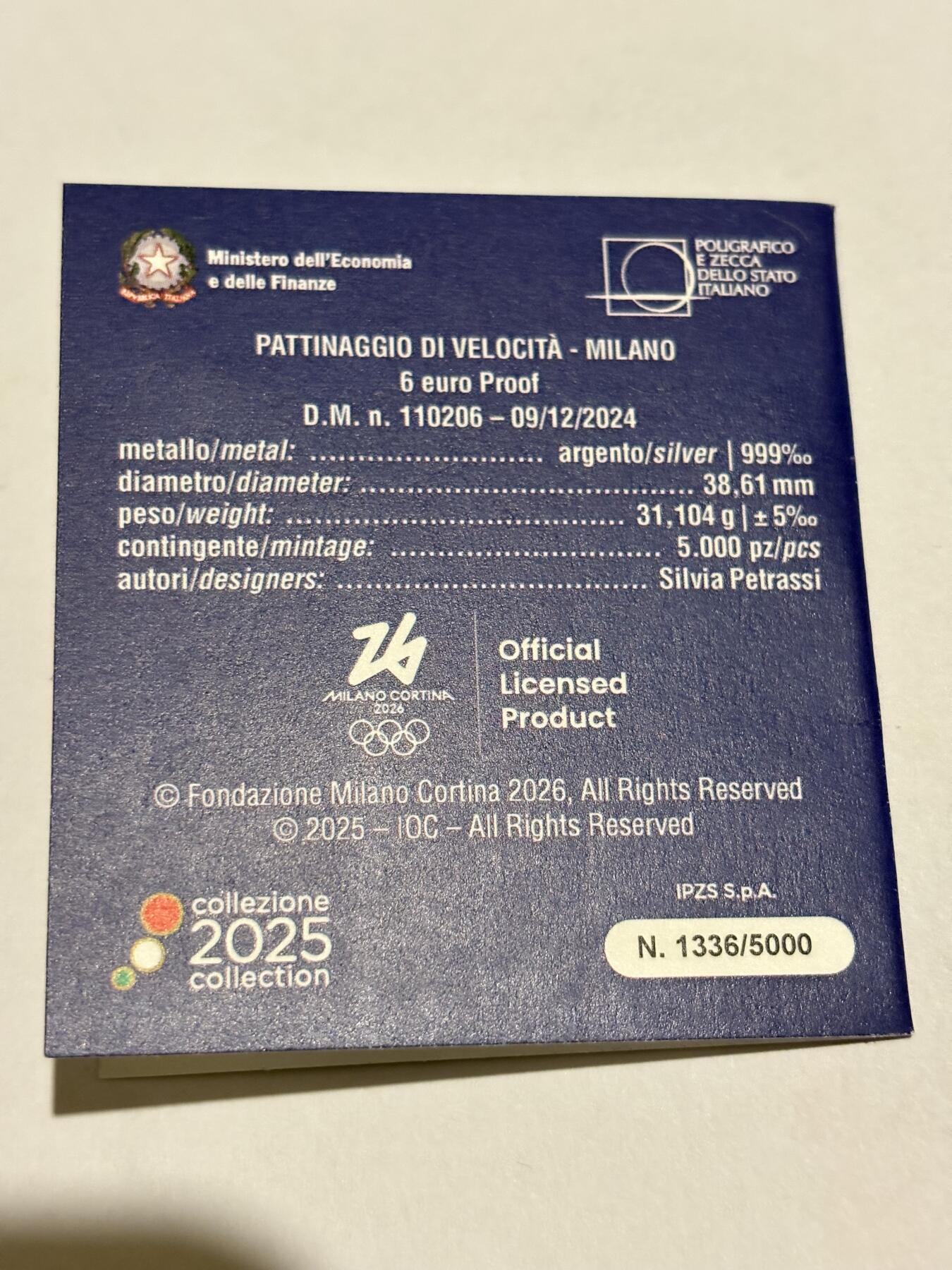 2026年米兰-科尔蒂纳丹佩佐冬季奥运会 而发行的官方纪念银币