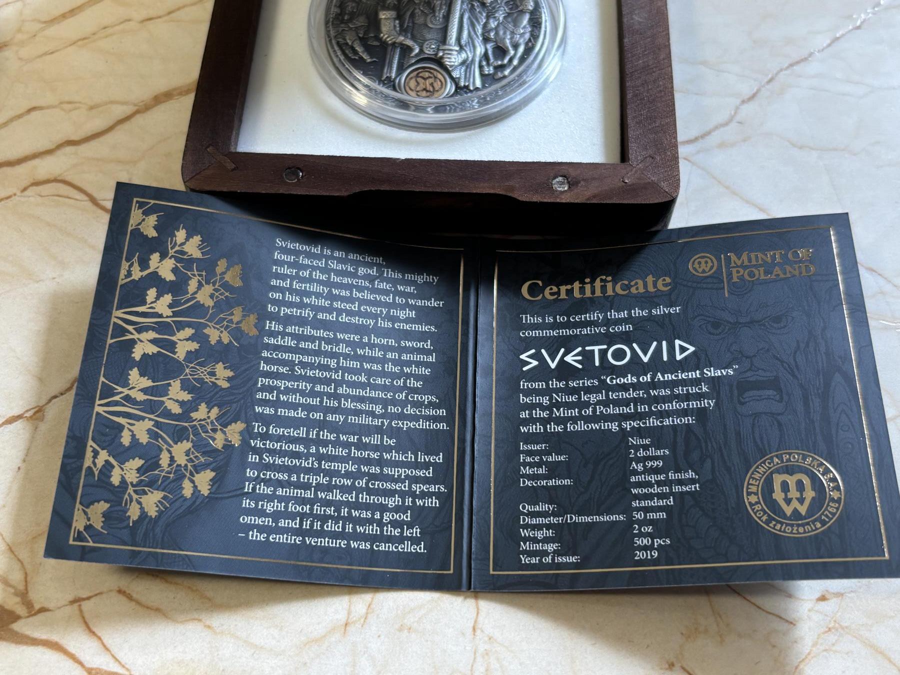 第191期拍卖 纽埃2019斯拉夫神系列2战神斯韦托维德2盎司银币，999银，发行500枚