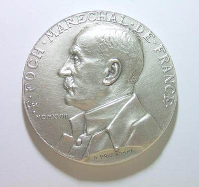 【艺术】法国艺术大章 一战法国福煦元帅 高浮雕精制超大镀银章 68MM厚6MM 196克 - 【艺术】法国艺术大章 一战法国福煦元帅 高浮雕精制超大镀银章 68MM厚6MM 196克