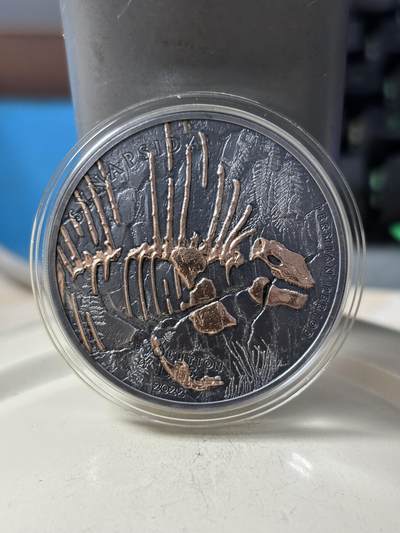 第191期拍卖 - 蒙古2022年进化系列8基龙1盎司仿古镀金纪念银币，999银镀玫瑰金，发行999枚