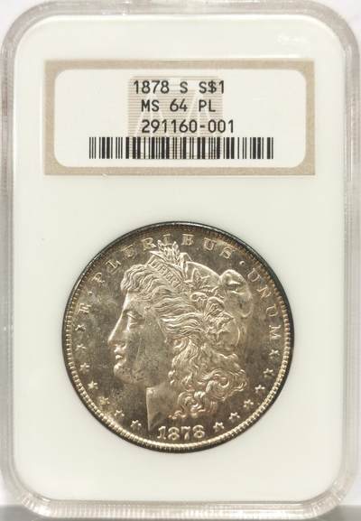 博洋堂蛇年收官专场暨第161期（全场包邮） - NGC MS64PL 美国1878 S 摩根 OH 麦稀奇首见高分稀有品种 首年摩根的极其稀有类镜面版别 币面霜感十足 鹰面环状五彩 极为绚丽 老盒严评 一枚即毕业 极其难得的收藏品