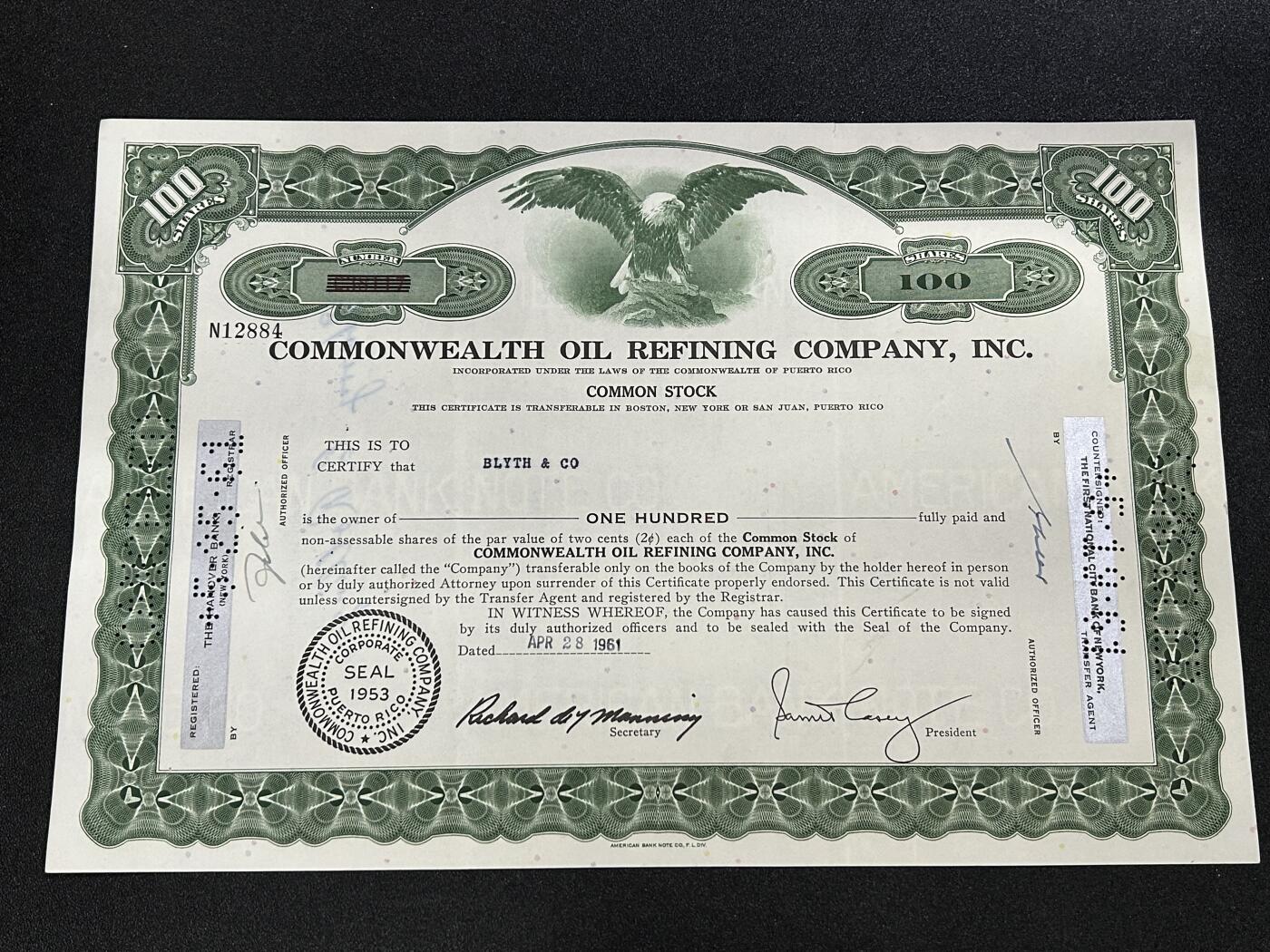 西秦中古拍卖第七十七期 2026马年新春专场 本场拍品年初九发出 1953年美国石油公司100股股票