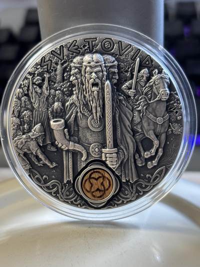 第191期拍卖 - 纽埃2019斯拉夫神系列2战神斯韦托维德2盎司银币，999银，发行500枚