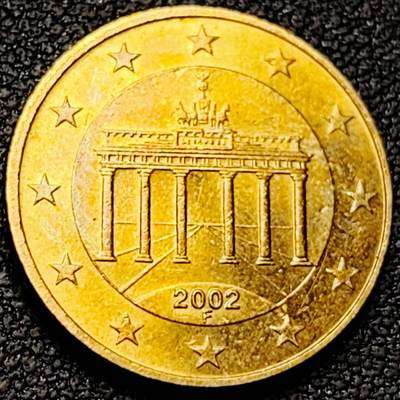 泉币菌-第192场- 除夕专场-新年快乐 本场拍品多 请提前出价（年后发货） - 欧元 德国2002年 10欧分合金铜币 勃兰登堡门 地图 F厂标 19.75MM