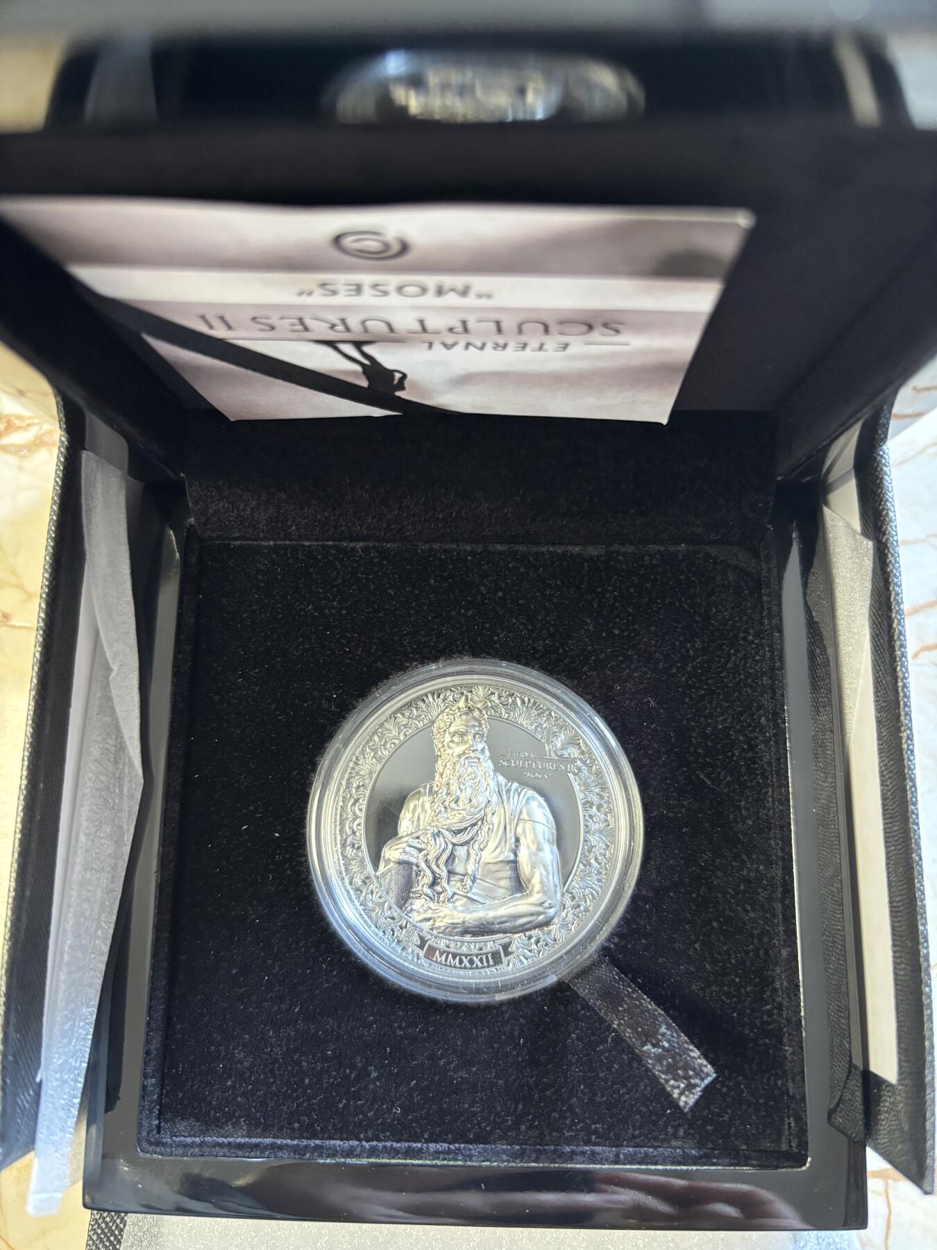 第191期拍卖 帕劳2022年永恒的雕塑梅瑟3盎司纪念银币，999银，发行499枚，外盒有破损