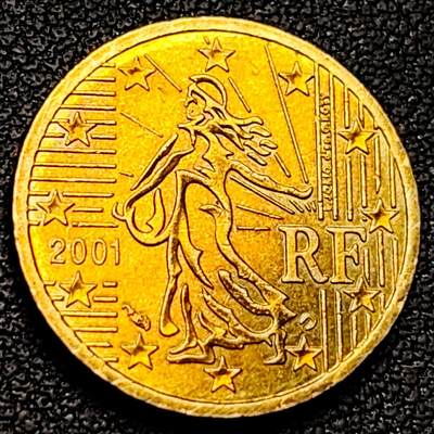 泉币菌-第192场- 除夕专场-新年快乐 本场拍品多 请提前出价（年后发货） - 欧元 法国2001年10欧分铜币 玛丽安娜 欧盟地图 19.75MM