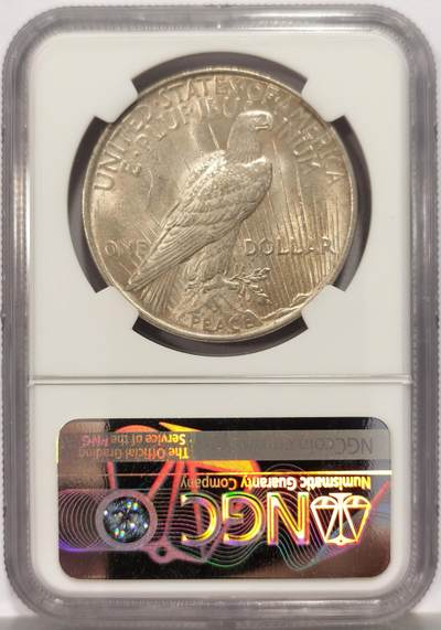 博洋堂世界钱币拍卖第162期（全场包邮） NGC MS63 美国1922年和平银币，带淡金彩，转光十足。