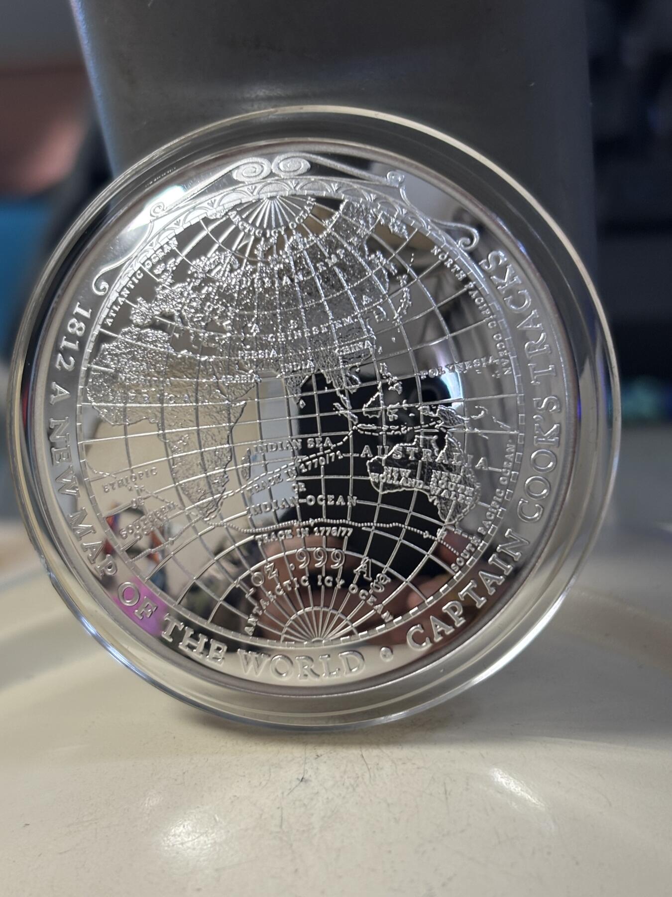 第191期拍卖 澳大利亚2019年1812年新世界地图曲面精制纪念银币，999银，发行5000枚