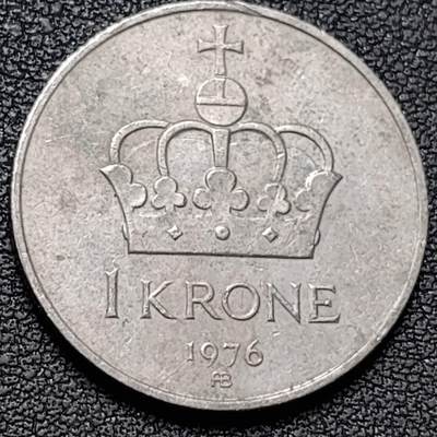 泉币菌-第188场- 迎 情人节专场 本场拍品多 请提前出价（本周五和之前拍的 2月14日发货） - 1976年 挪威1克朗镍币 奥拉夫五世 皇冠 25mm