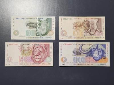 2月13号晚上8点 外国纸币自动截拍第25场 - 南非 首版 1992-94年 10,20,50,100兰特 原票极美品一套