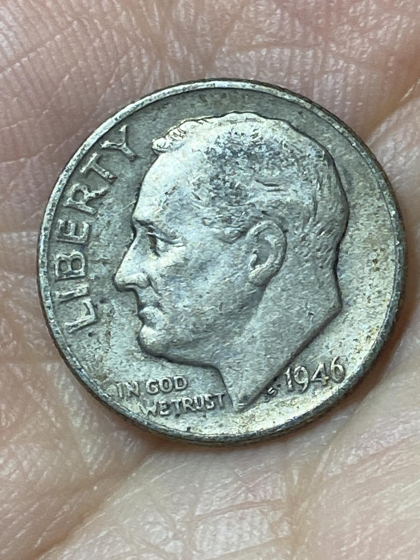 2026年第二十五场(总第一百九十四场）外国好品散币场(免佣金) 美国🇺🇸1946年1角银币(罗斯福1角第一版，900高银)