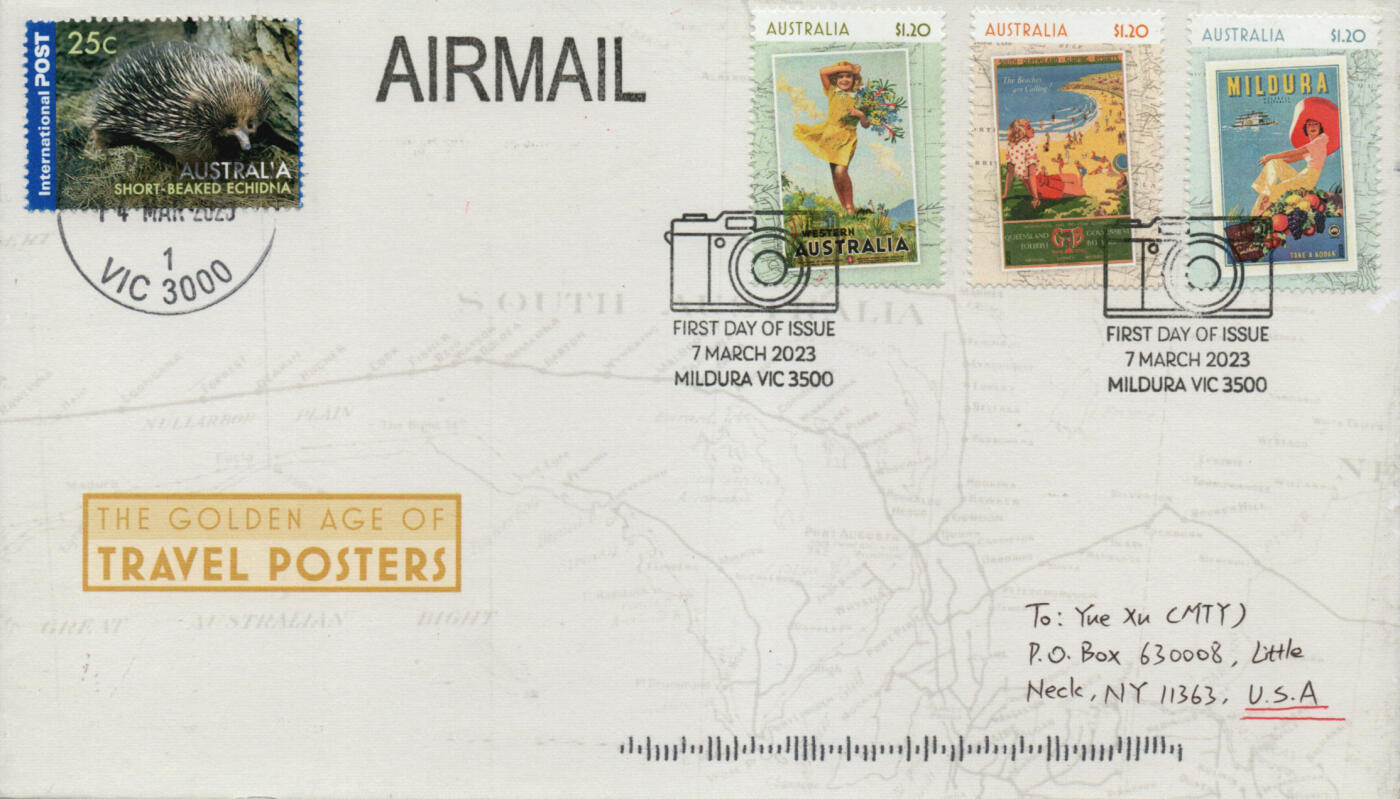 2026年02月21日19:30海外、大陆、澳门、香港邮政精品首日实寄封拍卖专场 2023澳大利亚《黄金旅行海报时代》官封首日实寄封