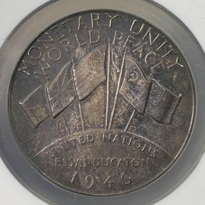 万国钱币拍卖第061期（马年首拍） NGC MS63 1946年联合国货币一体化银铜样币两枚套装 原味五彩环绕 NGC老白盒收藏级品质