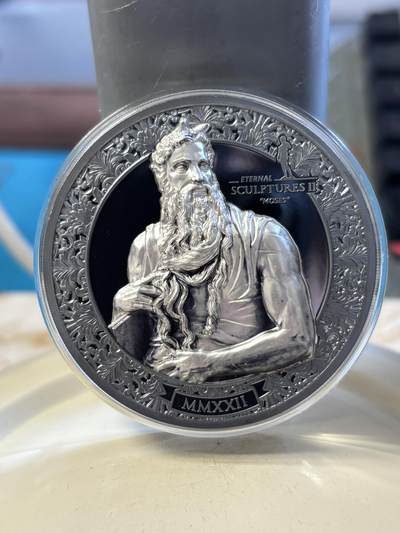 第191期拍卖 - 帕劳2022年永恒的雕塑梅瑟3盎司纪念银币，999银，发行499枚，外盒有破损