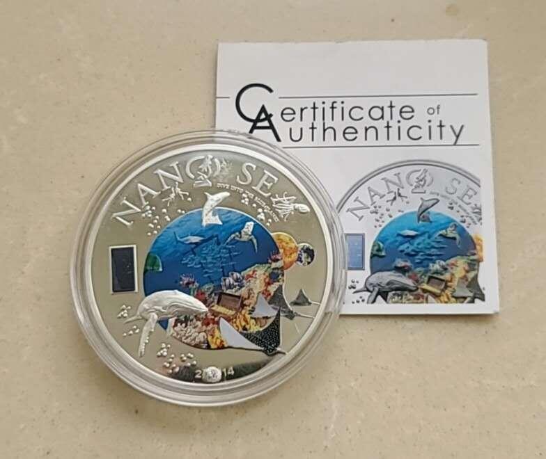 【币将精彩】世界钱币马年新春拍卖（2026-2-22） 库克2014年海底世界纳米芯片镶嵌50克银币带证书包装。