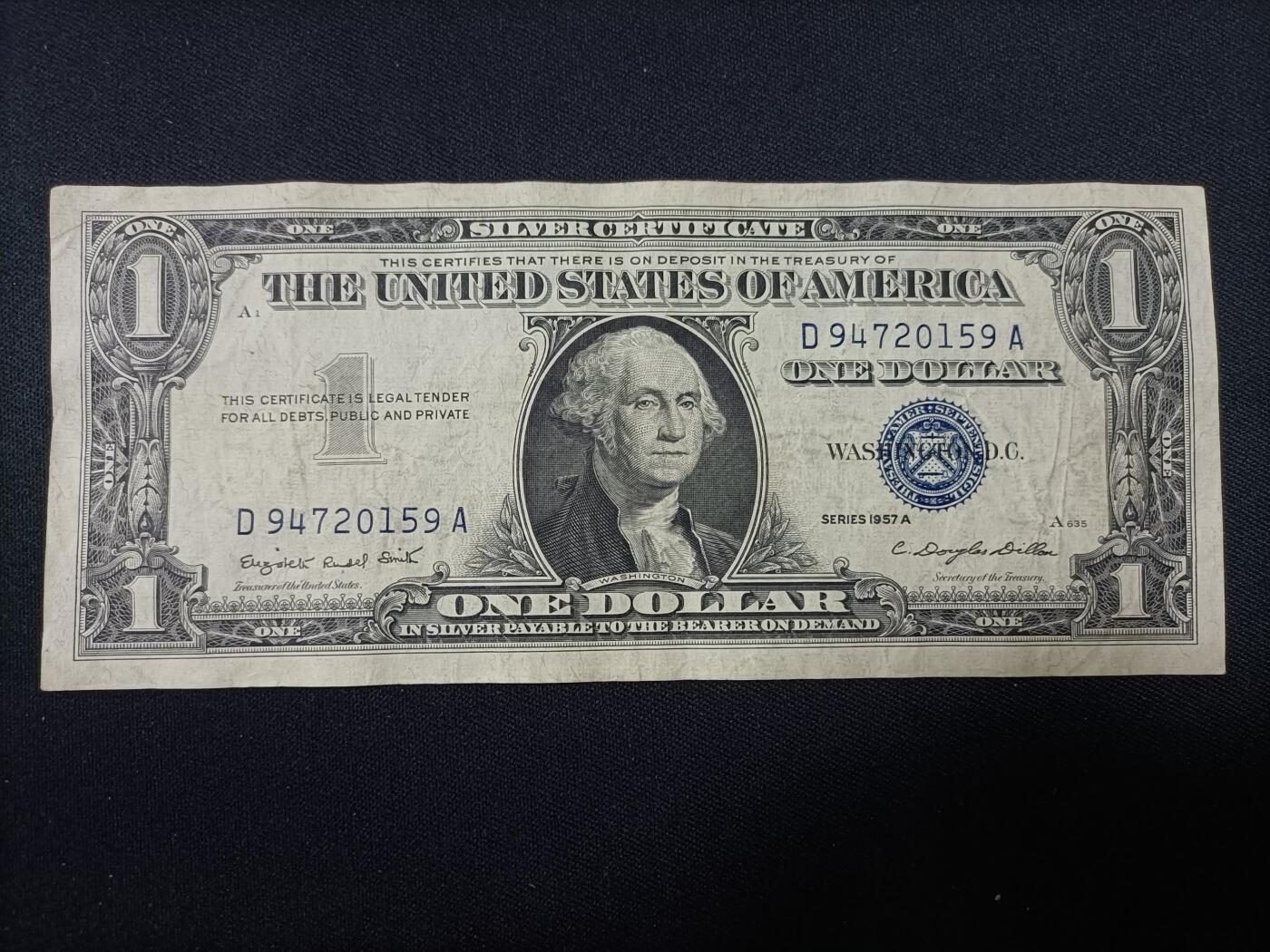 【游宝拍卖】丙午蛇马年第1期 美国-1美元【1957A 蓝库印版 银元券 流通品相】