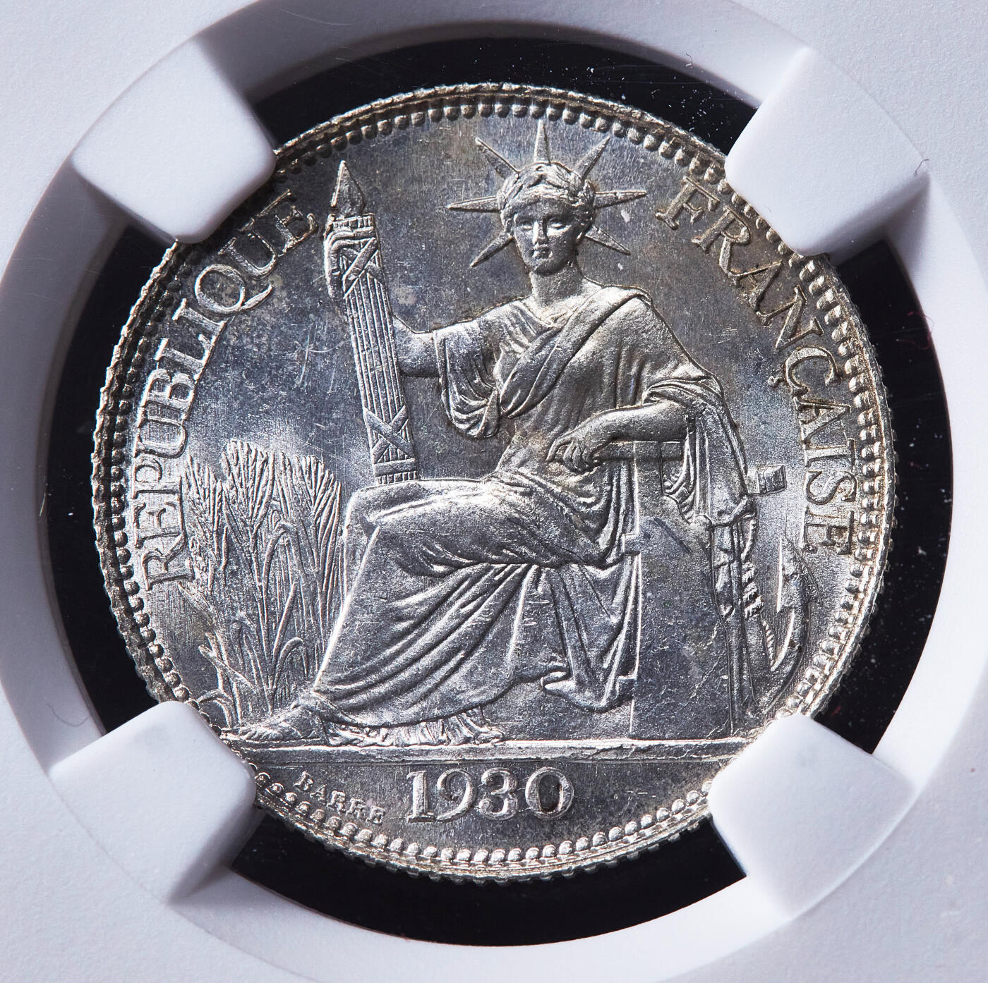 【俄甄集藏】马年新春第一拍 2026年(048)02-25星期三 晚 19:30 全场包邮 法属印度支那1930年坐洋20分银币，NGC MS64，少见年份，转光品相