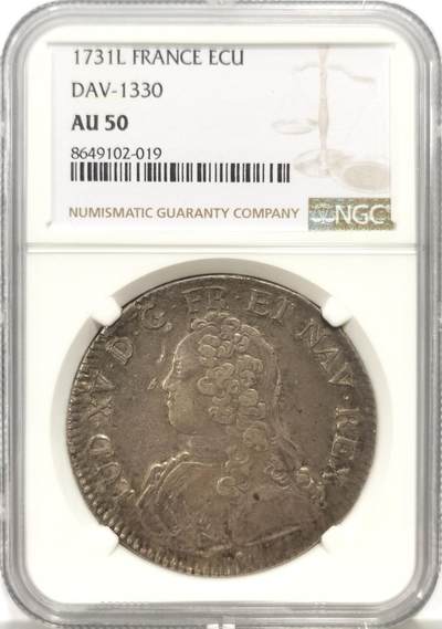 博洋堂蛇年收官专场暨第161期（全场包邮） - NGC AU50 法国1731L（巴约讷）路易十五埃居大银 人物细节打制清晰 深彩包浆 少见厂别 N盒唯一冠军分数