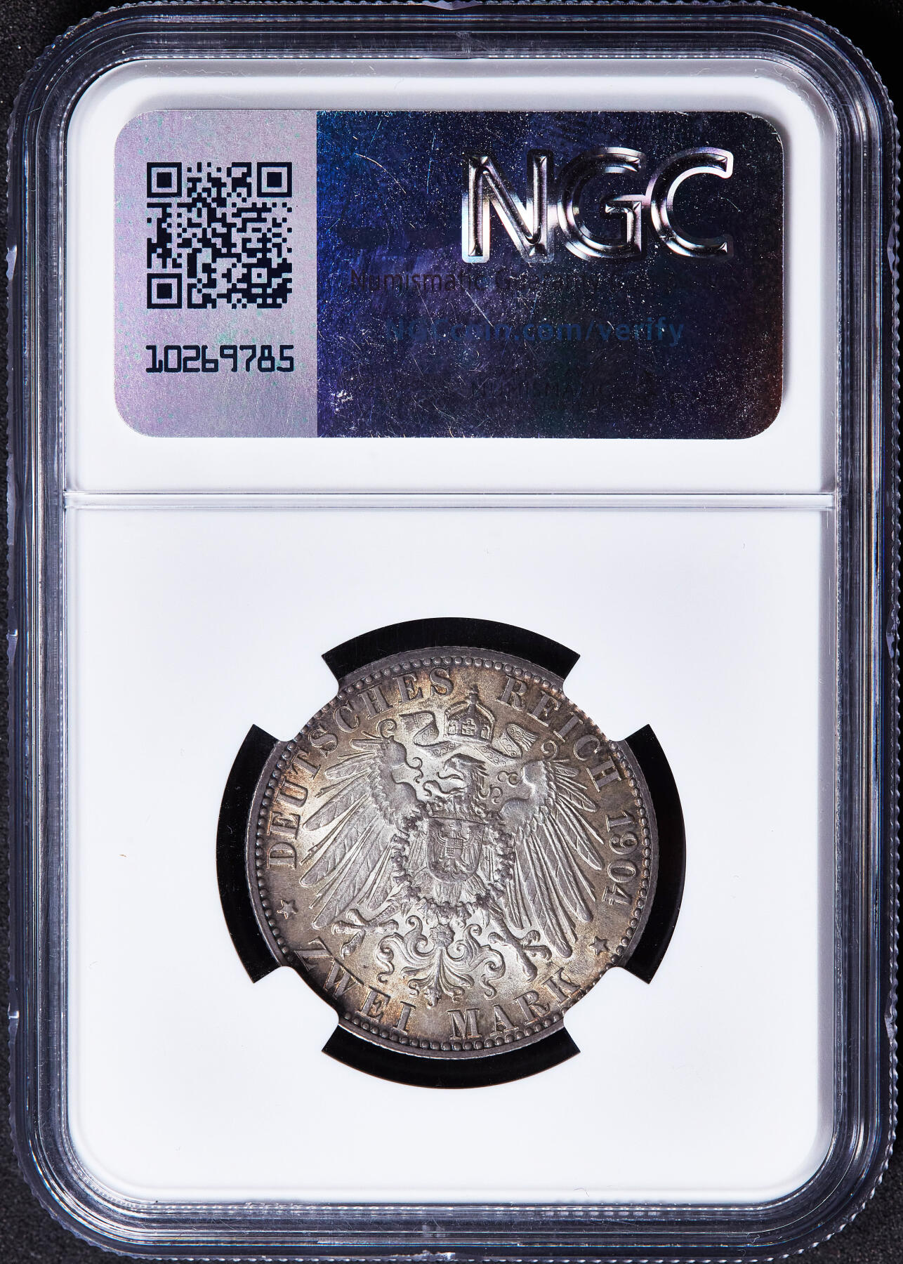 【俄甄集藏】马年新春第一拍 2026年(048)02-25星期三 晚 19:30 全场包邮 德国不莱梅1904年J版2马克银币，NGC MS65，黄油环彩包浆，转光品相