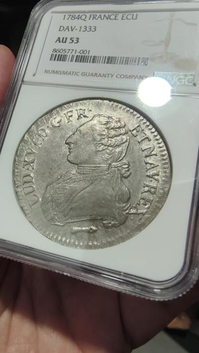修遠堂世界钱币第105期，马年首拍 NGC AU53 1784年法国1埃居大银币，Q厂铭