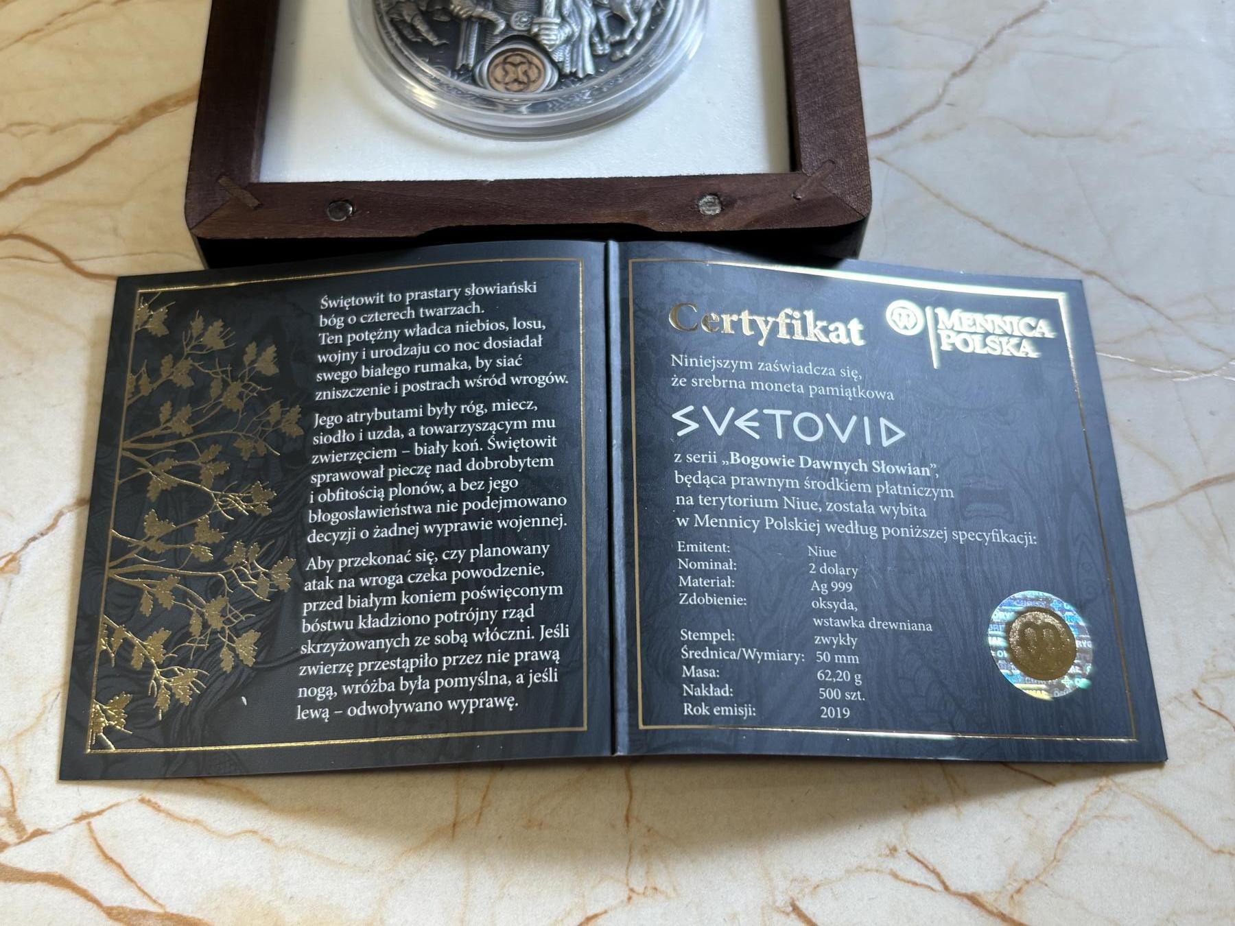 第191期拍卖 纽埃2019斯拉夫神系列2战神斯韦托维德2盎司银币，999银，发行500枚