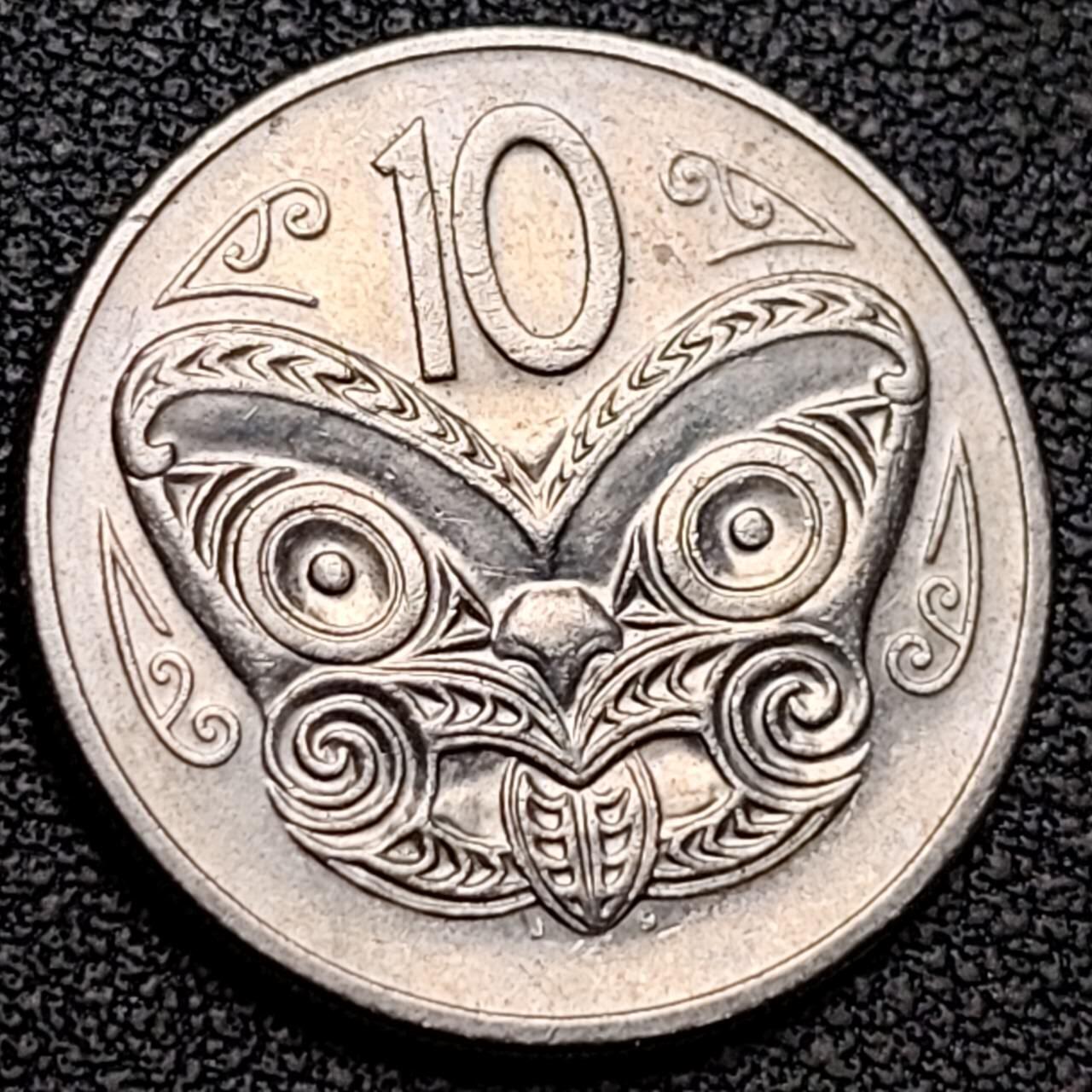 泉币菌-第188场- 迎情人节专场 本场拍品多 请提前出价（本周五和之前拍的 2月14日发货） 英属新西兰 10分硬币 毛利人面具 伊丽莎白二世 女王24mm