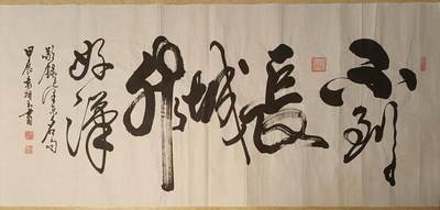 2026第2期  书法专场 - 【不到长城非好汉】 作者  袁相玉 材质  水墨纸本 尺寸  180x70CM、约11.34平尺 形制  软片 证书  收藏证书 款识  选录毛泽东名句、袁相玉书 钤印  袁相玉印、荣宝鉴赏、德尚、园丁之印 拍品描述   不到长城非好汉