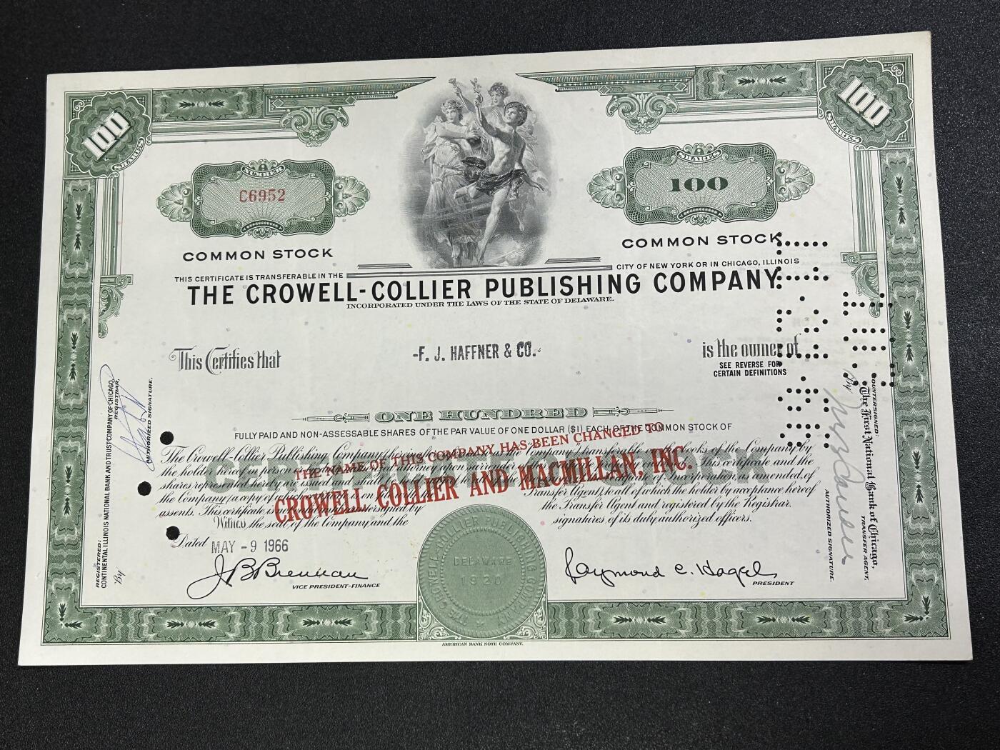 西秦中古拍卖第七十七期 2026马年新春专场 本场拍品年初九发出 美国1966年克伦威尔出版社股票