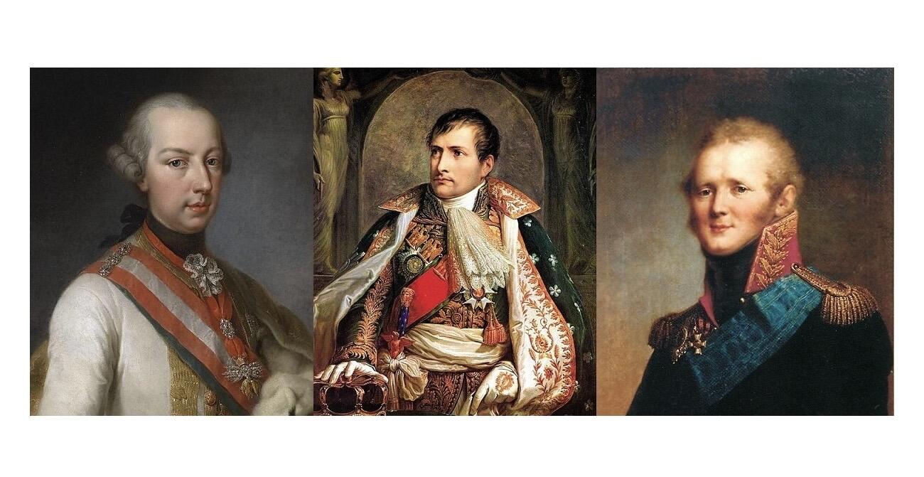 【艺术】法国艺术大章1805年 拿破仑亚历山大一世弗朗茨高浮雕精制超大铜章 带原盒 70MM 153克