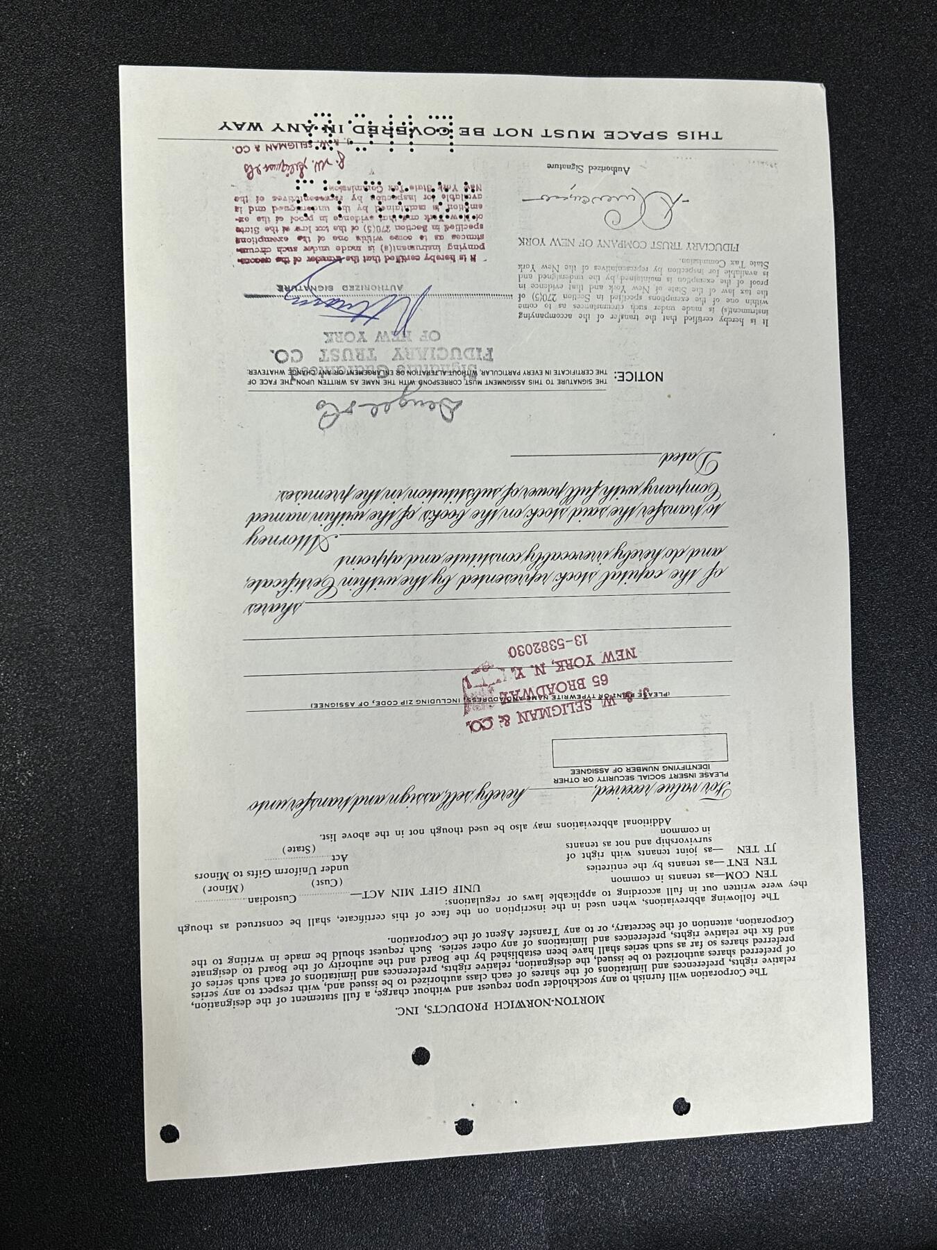 西秦中古拍卖第七十七期 2026马年新春专场 本场拍品年初九发出 美国1971年莫顿诺维奇产品公司股票