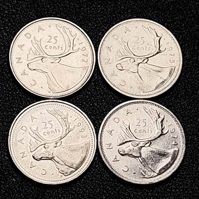 泉币菌-第192场- 除夕专场-新年快乐 本场拍品多 请提前出价（年后发货） -  高币值 加元一组4枚 加拿大驯鹿1/4元 伊丽莎白二世女王像 23.9mm