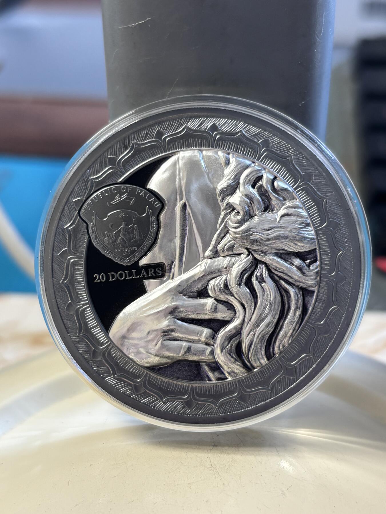 第191期拍卖 帕劳2022年永恒的雕塑梅瑟3盎司纪念银币，999银，发行499枚，外盒有破损