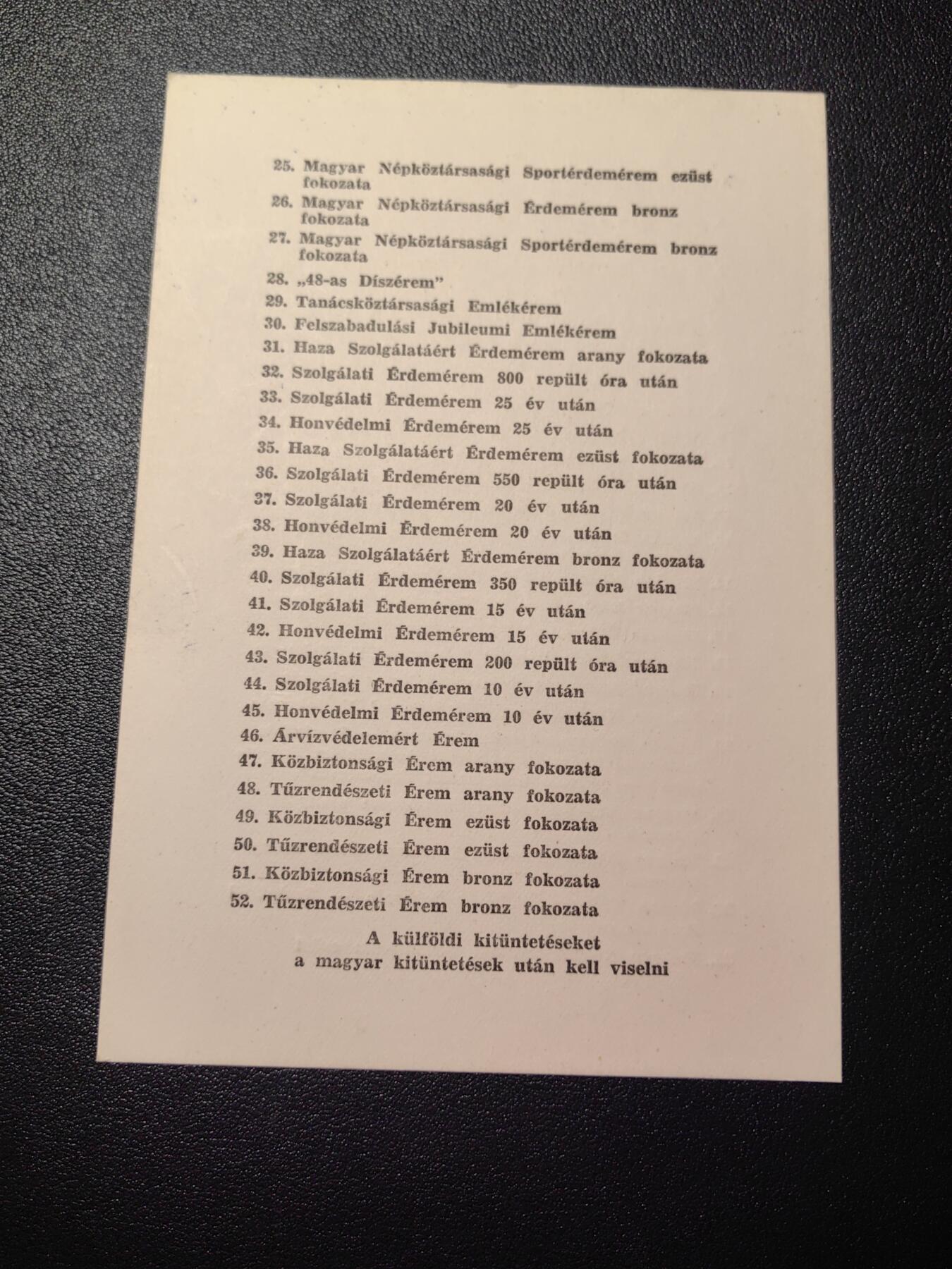 靖甫拍卖第四场 匈牙利勋奖章名录卡 通常随证书颁发